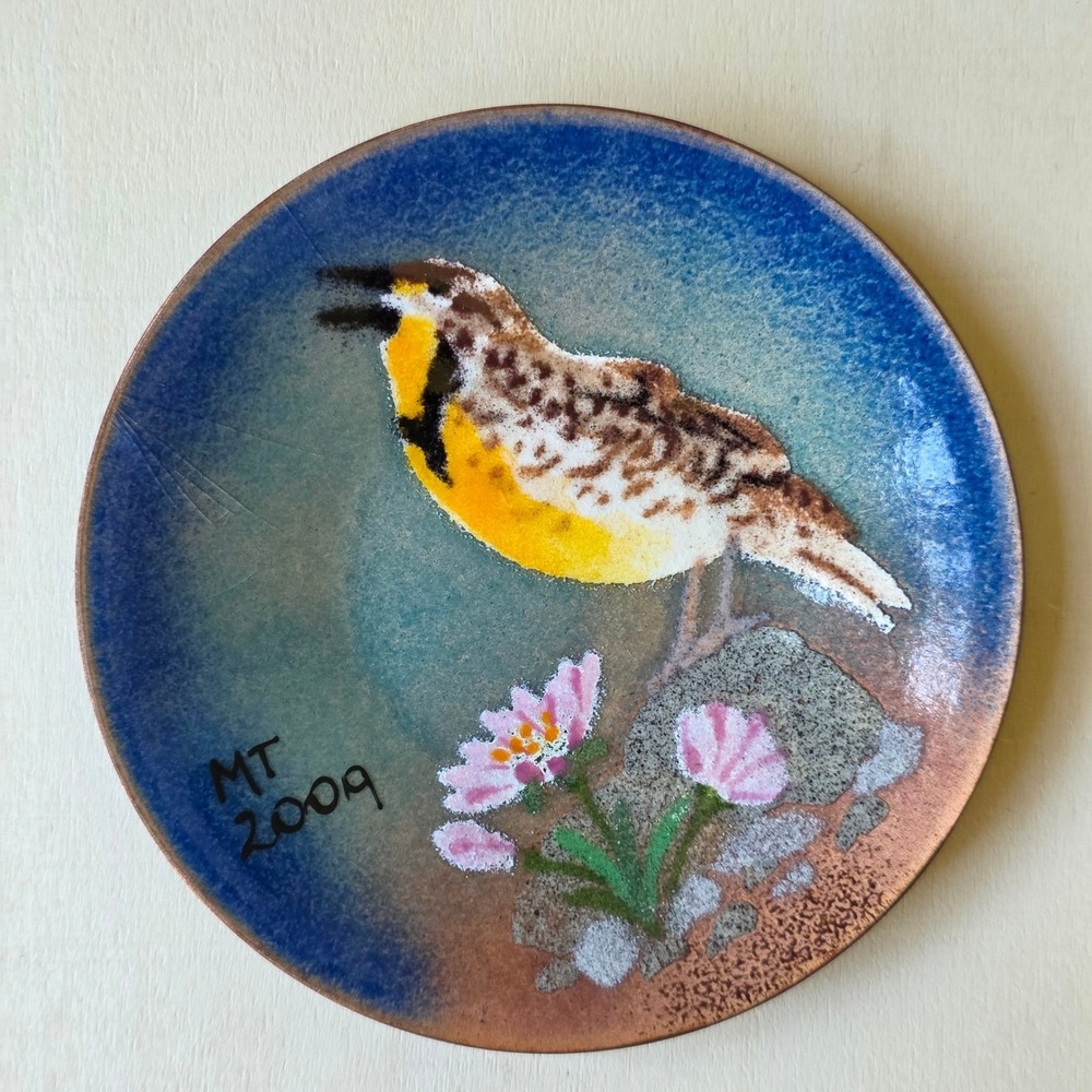 Bovano of Cheshire MT State Bird Enamel on Copper Plate Western Meadowlark